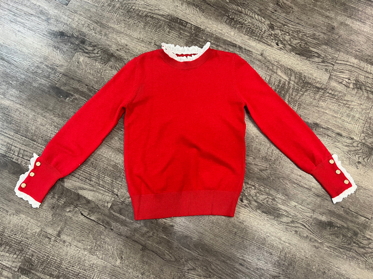 Barefoot Eyelet Lace Trim Sweater In Red *FINAL SALE*