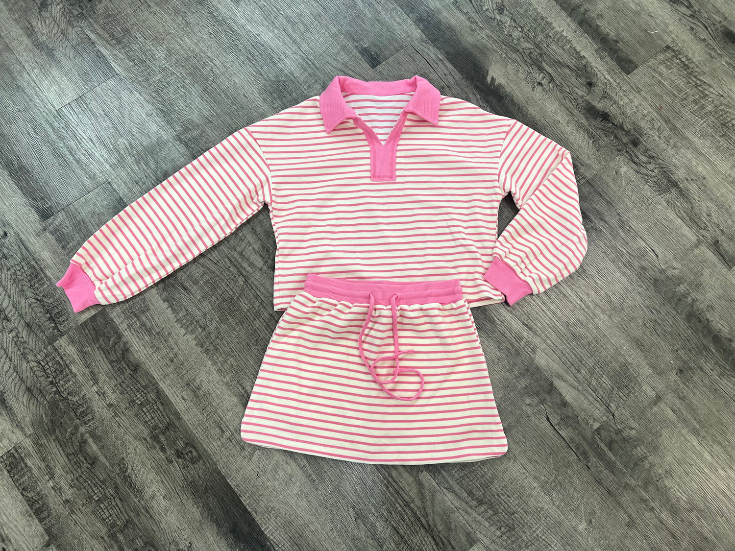 Barefoot Long Sleeve Skirt Set In Pink Stripe