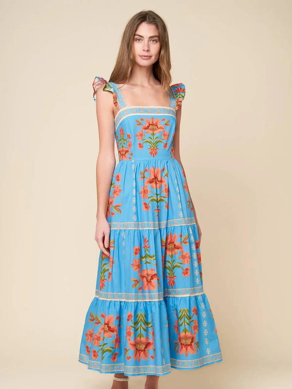 Printed Floral Sky Blue Woven Midi Dress