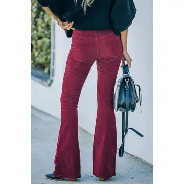 Lily Clothing- Corduroy High-Waisted Slim-Fit Flares Wine