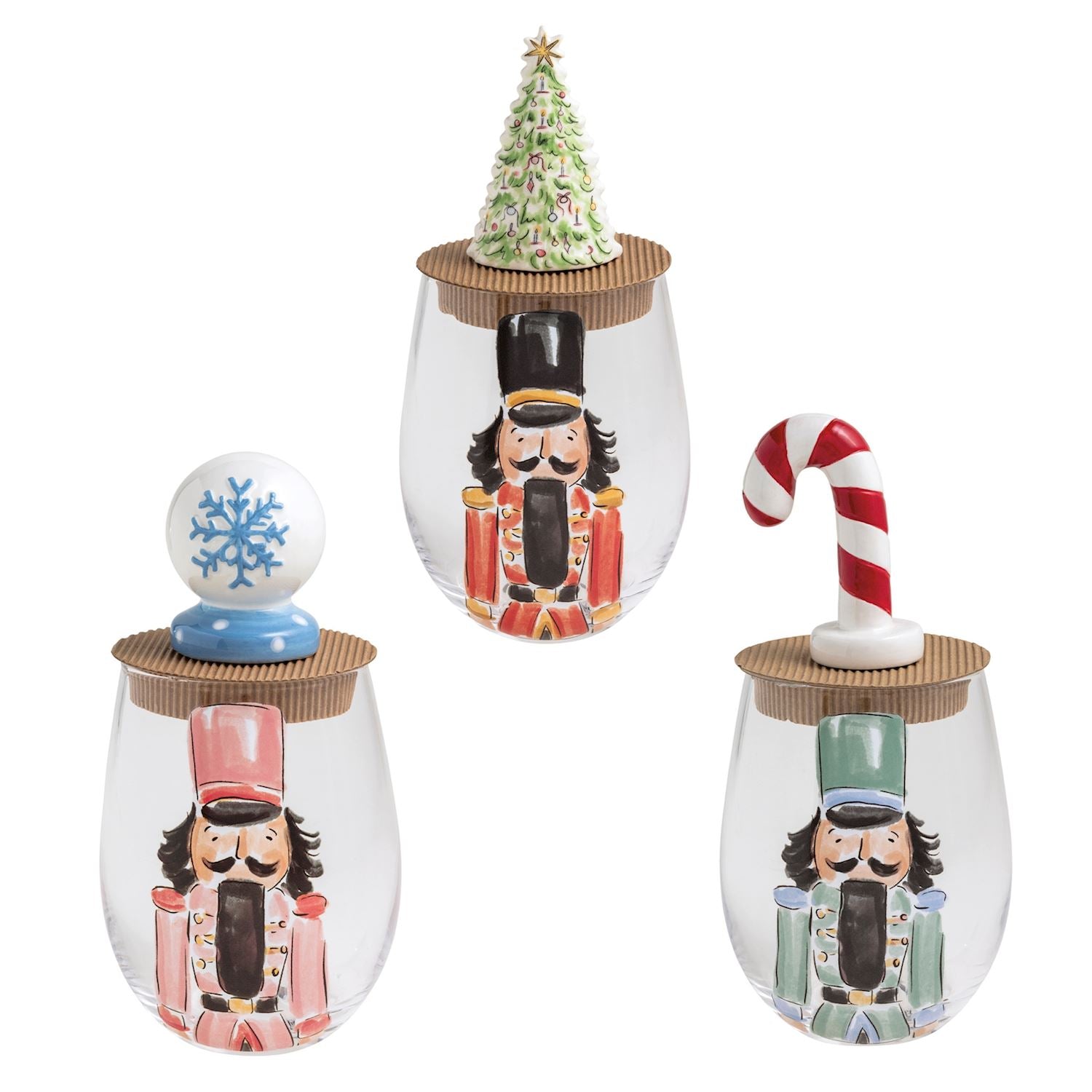 Mudpie- Nutcracker Wine Glass & Stopper Sets 