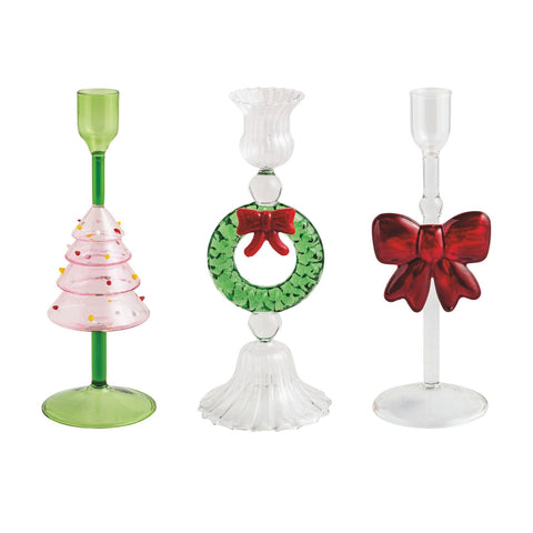 Mudpie- Christmas Glass Taper Holders #40960132 (In-Store Only)
