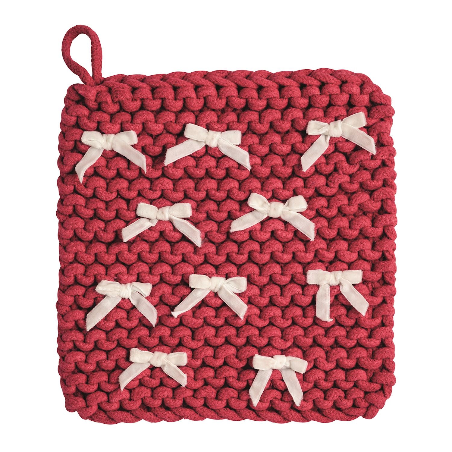 Mudpie- Red Crochet Bow Pot Holder 