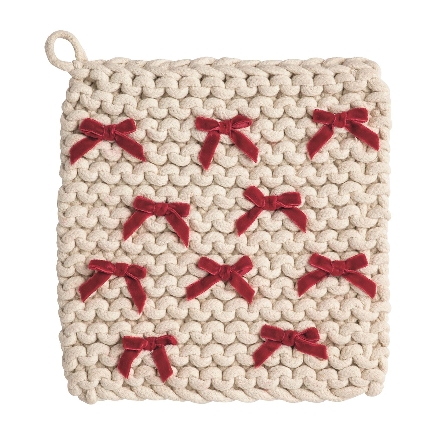 Mudpie- White Crochet Bow Pot Holder 