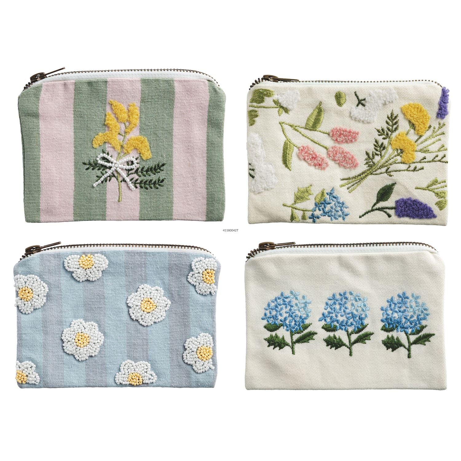 Mudpie- Floral Bead & Embroidery Zipper Pouches  