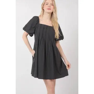 Very J- Puff Sleeve Pleated Spring Mini Dress