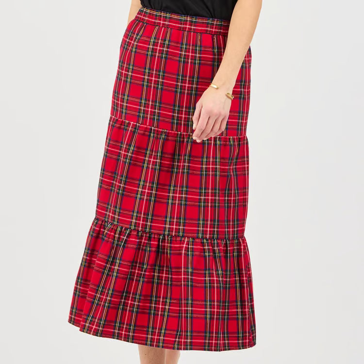 Mary Square Eloise Tiered Plaid Red Skirt