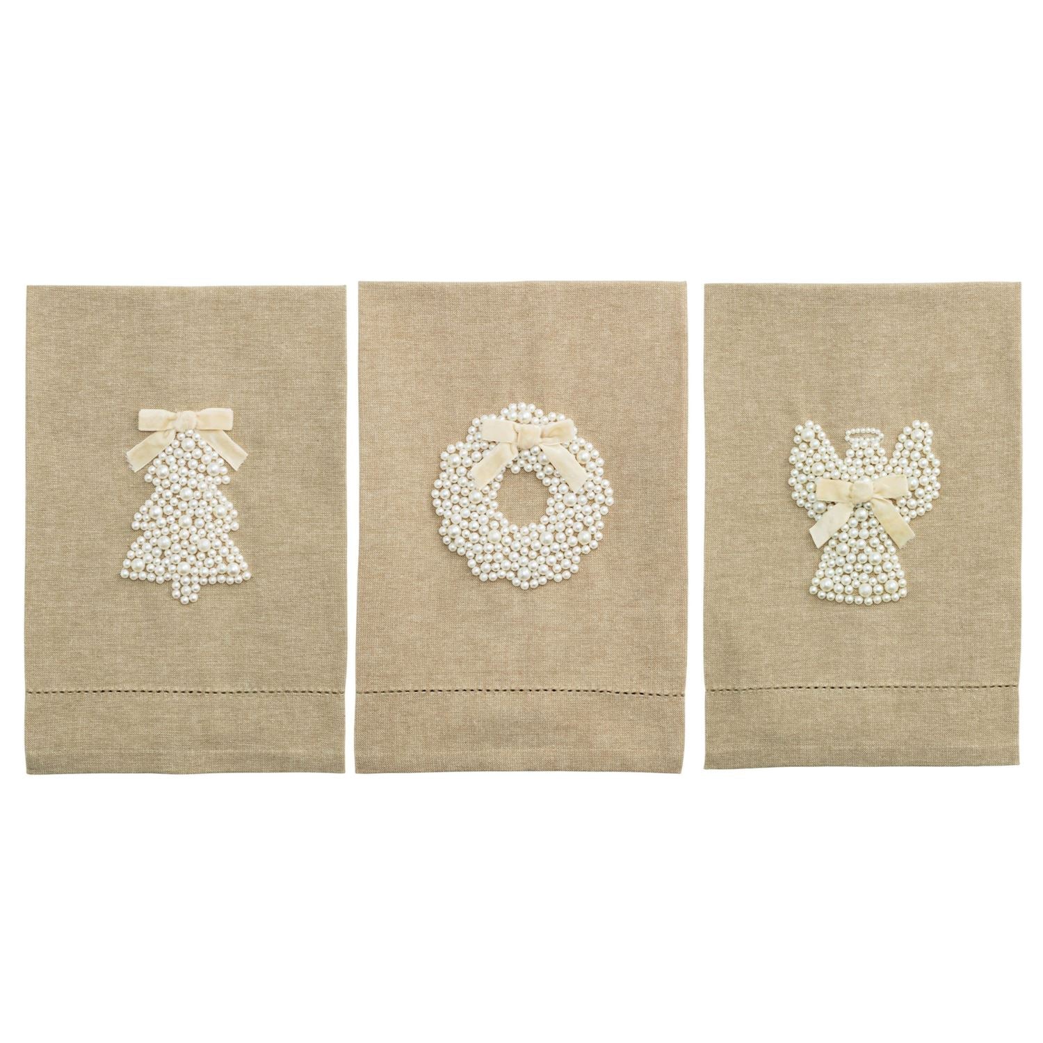 Mudpie- White Christmas Pearl Towels 