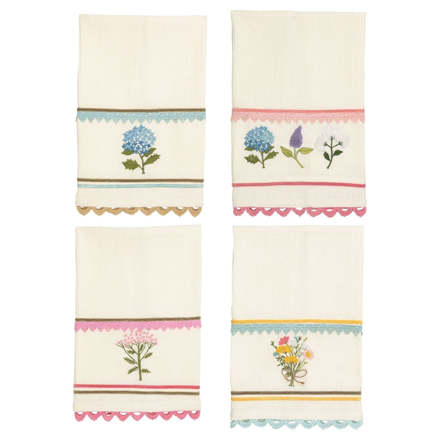 Mudpie- Floral Embroidered Waffle Towels  