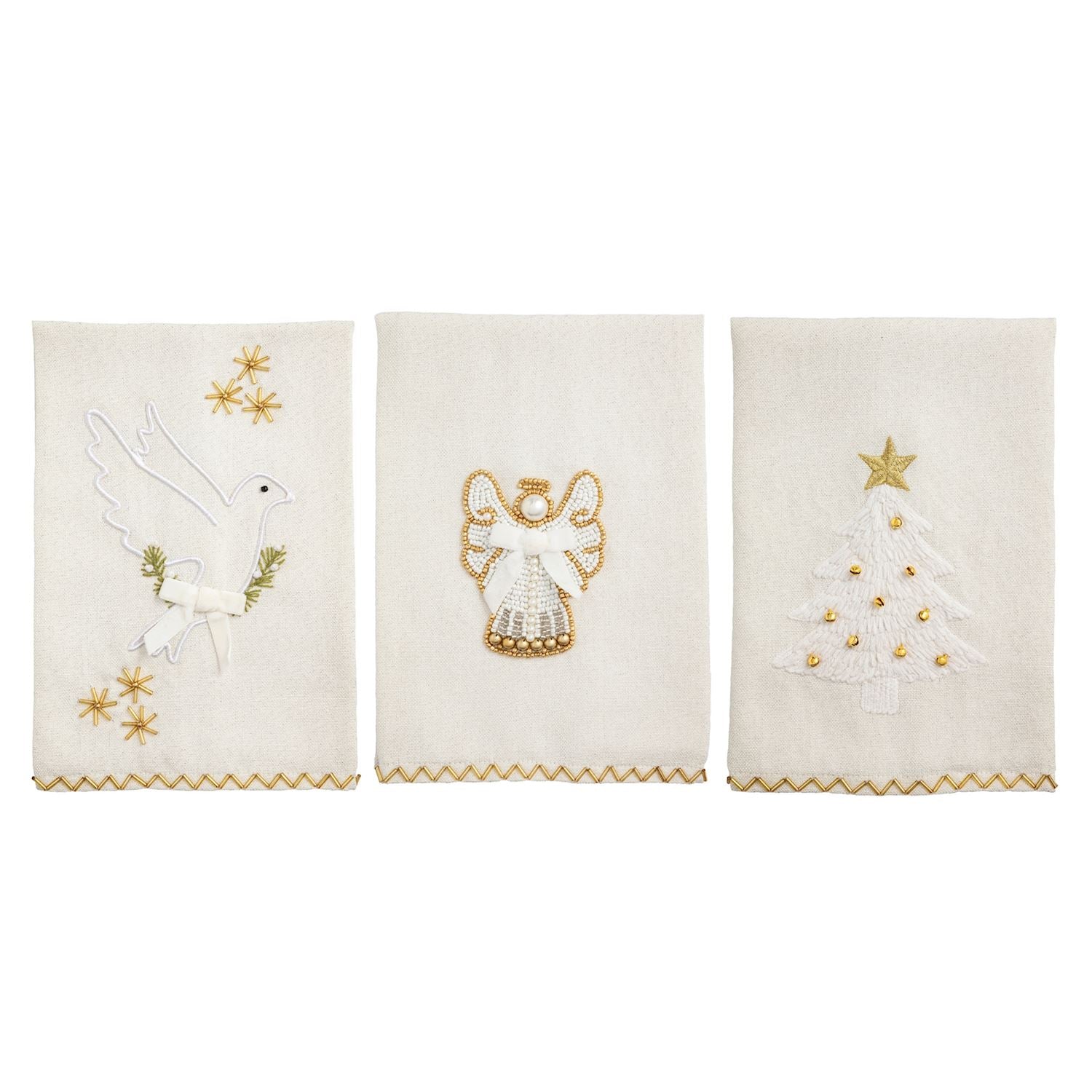 Mudpie- White Christmas Embroidery Towels 