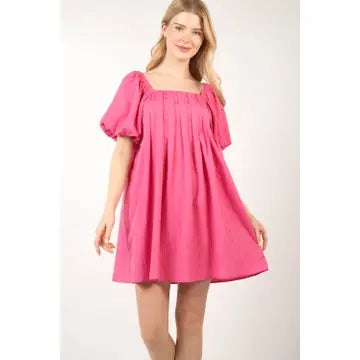 Very J- Puff Sleeve Pleated Spring Mini Dress