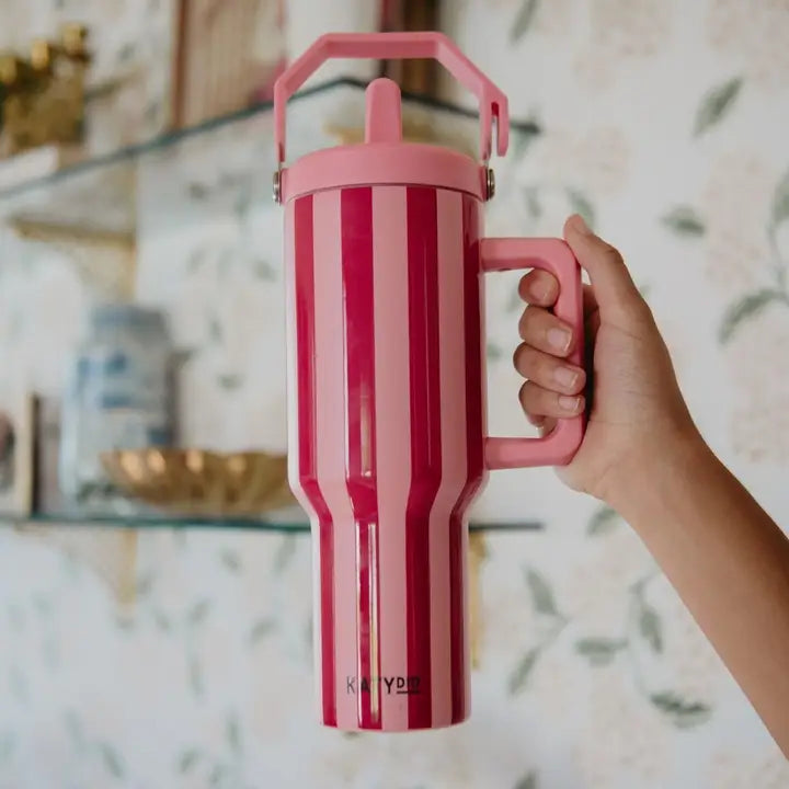 Katydid Pink and Wine Striped 38 oz Cabana Jug Tumbler