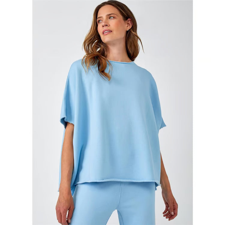 Charlie Paige Cotton French Fleece Weekend Tunic In Light Blue