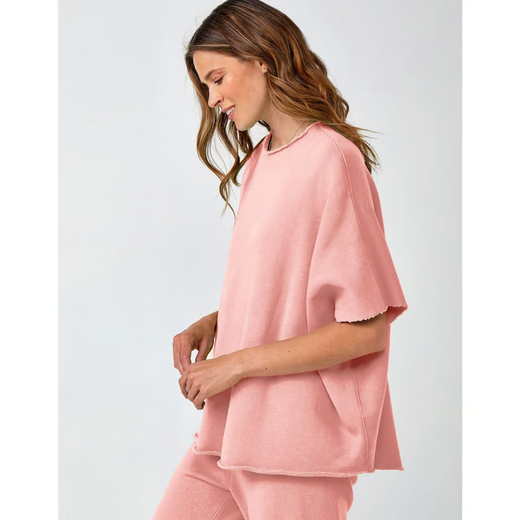 Charlie Paige Cotton French Fleece Weekend Tunic In Pink