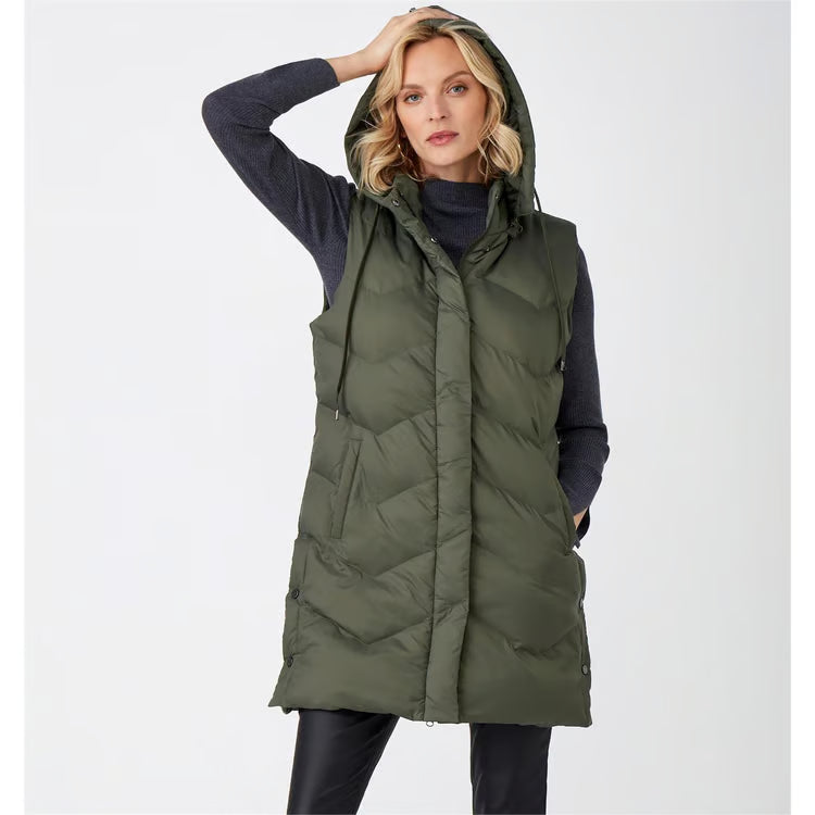 Charlie Paige Long Puffer Vest In Olive *COMING SOON*