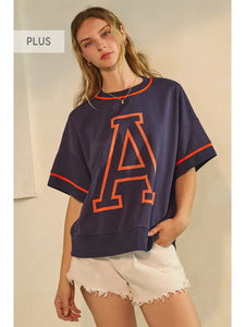 Oddi Navy Oversized Vintage Inspired A Tee PLUS Sizes