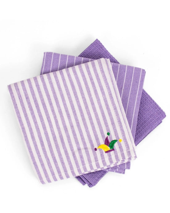 Mardi Gras Crown Hand Towel Set Lilac/Soft White/Multi 20x28 Set of 3