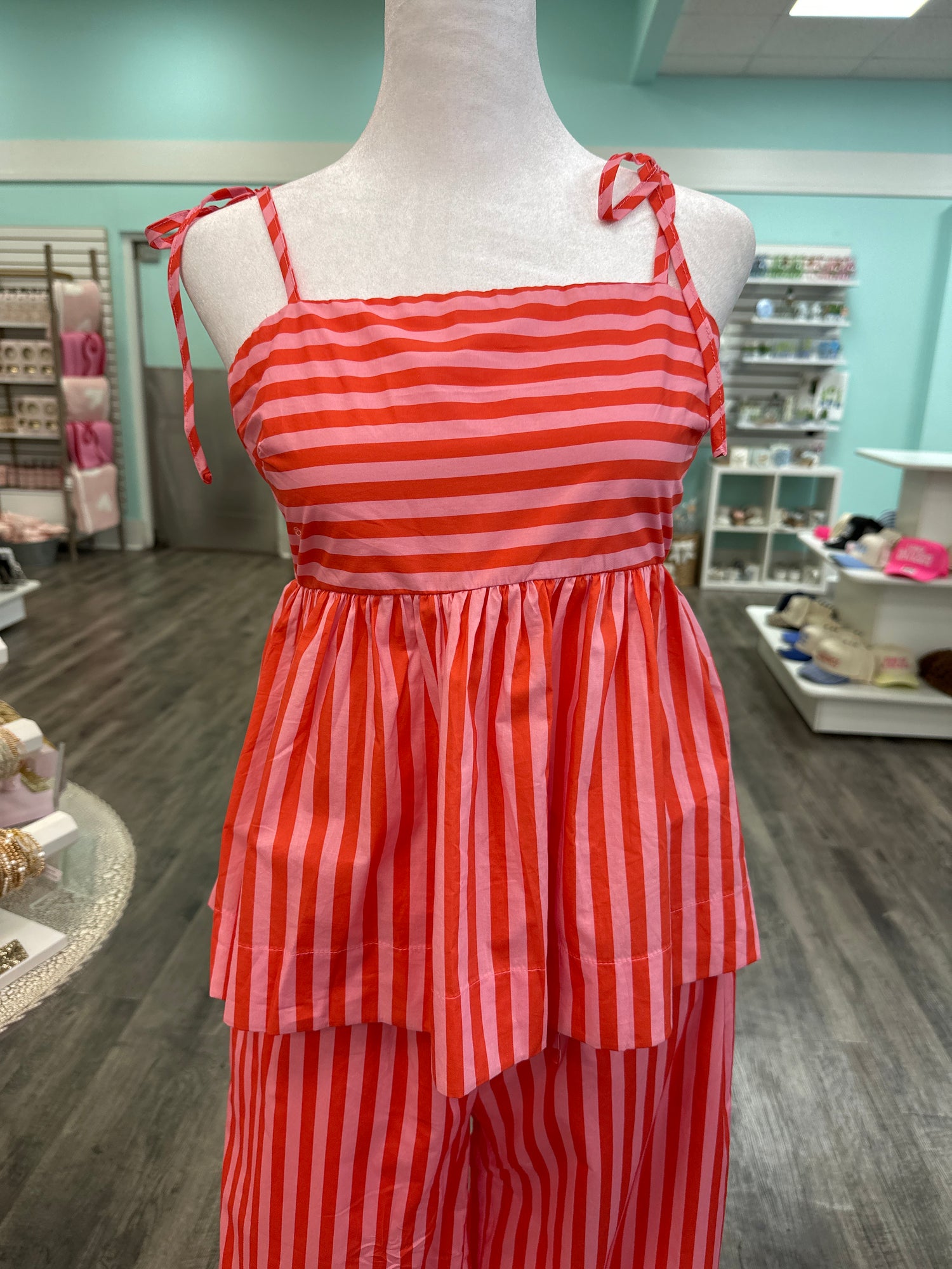 ENTRO Striped Tie Shoulder Tank In Orange