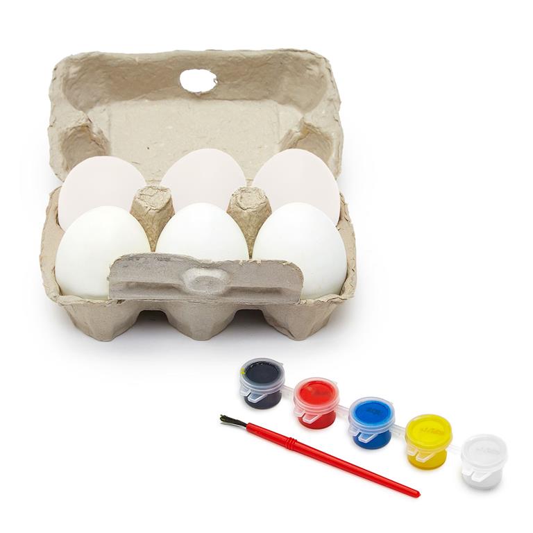 Egg-cellent Set of 6 Hand-Crafted Wooden Eggs with 5 Paints and Brush Craft Kit