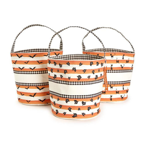 Spooktacular Bucket Bag with Orange Stripes and Gingham Check