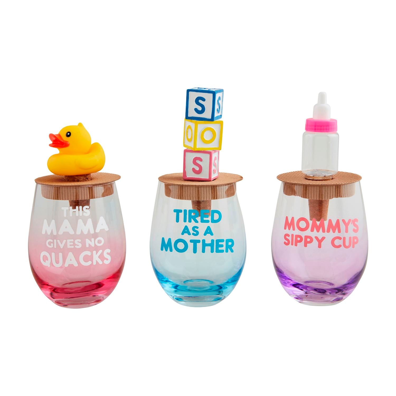 Mudpie- Mom Wine Glass & Bottle Topper Sets 