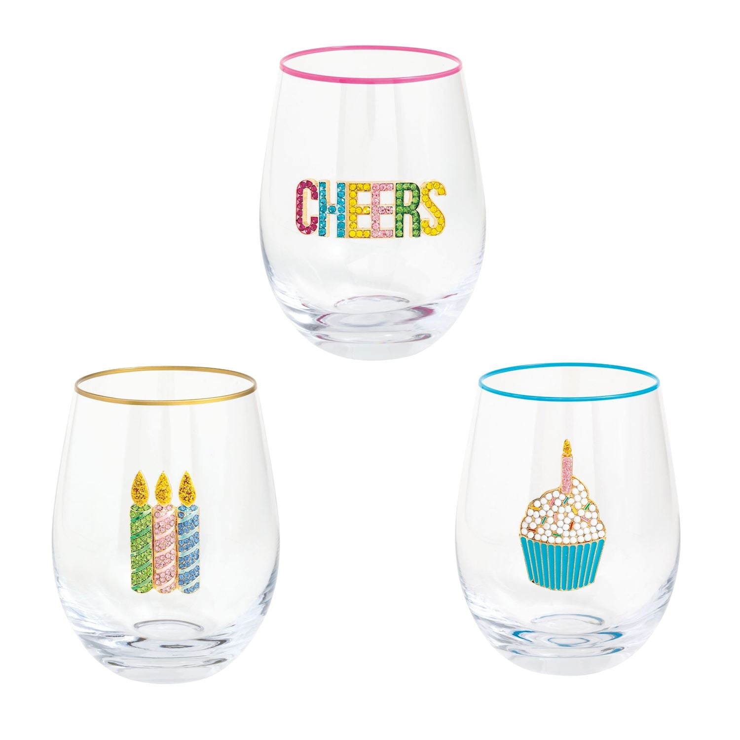 Mudpie- Beaded Birthday Wine Glasses 