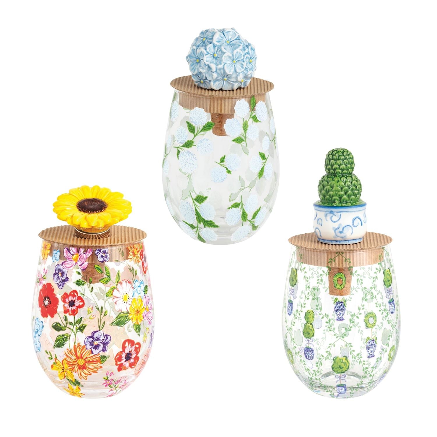Mudpie- Flower Stemless Wine Glass Set 