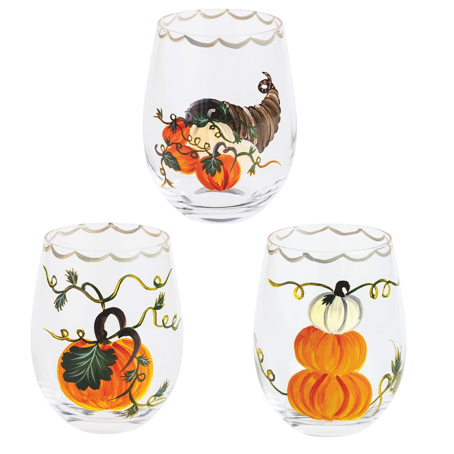 Mudpie- Painted Pumpkin Wine Glasses 