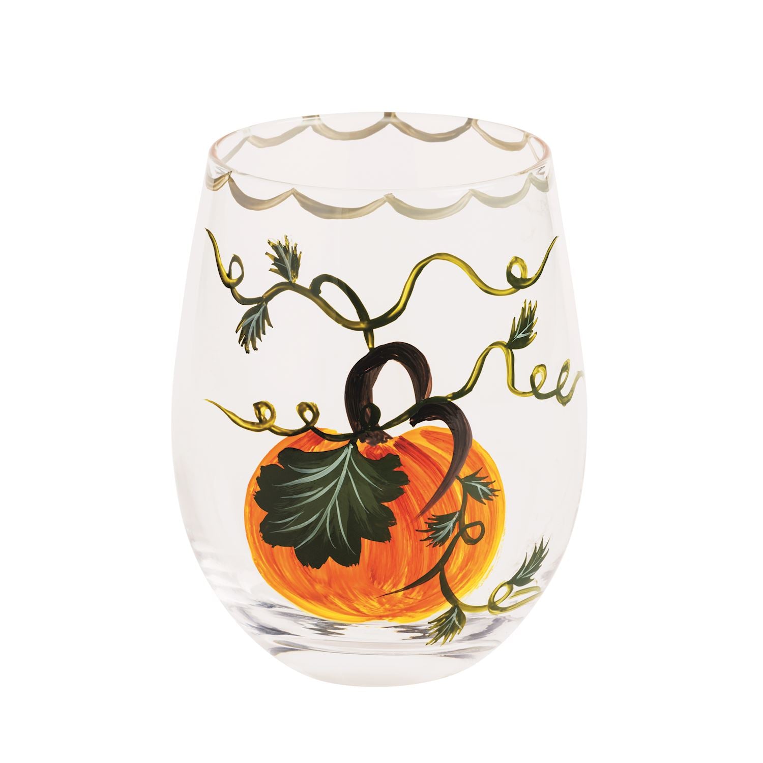Mudpie- Painted Pumpkin Wine Glasses 