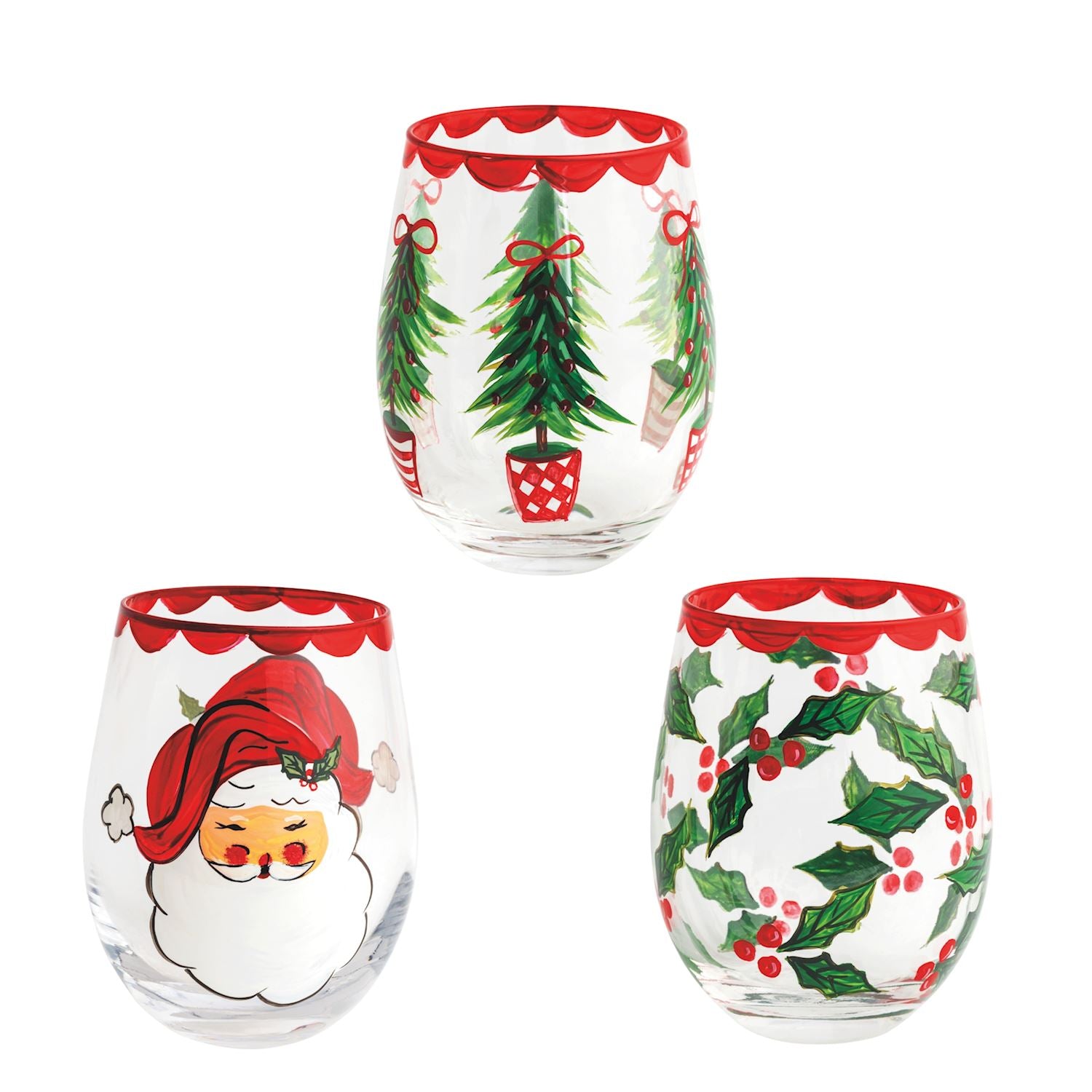 Mudpie- Christmas Painted Wine Glasses 
