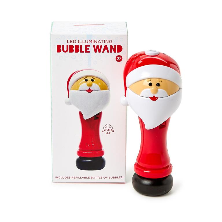 LED Illuminating Santa Bubble Wand Blower with Refillable Bottle and Solution