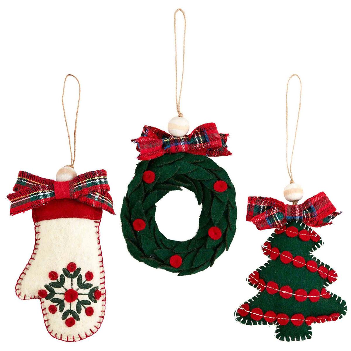 Mudpie- Tartan Bow Felt Ornaments #46700288