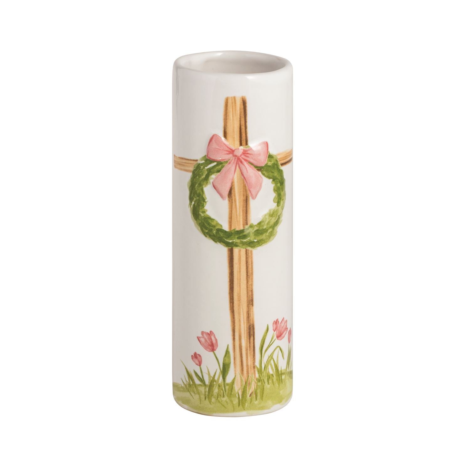 Mudpie Pink Bow Cross Bud Vase 