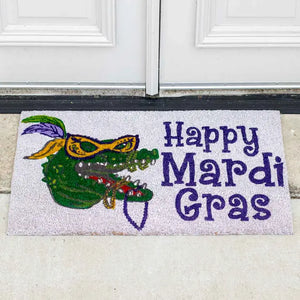 Mardi Gras Gator Coir Doormat White/Multi 30x18