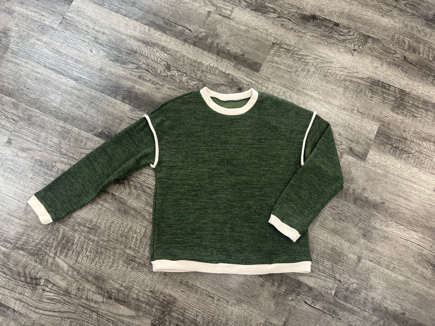 Barefoot Long Sleeve Sweater With Cream Trim In Green