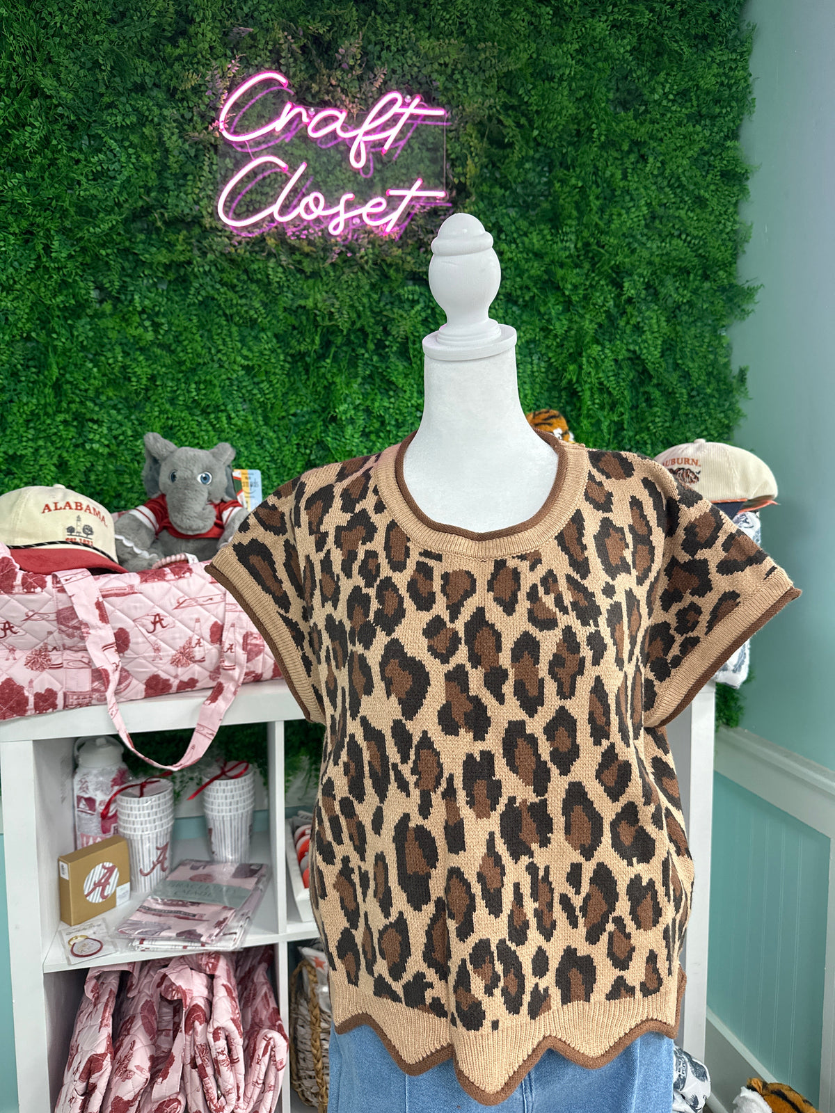 She + Sky Leopard Print Top In Taupe