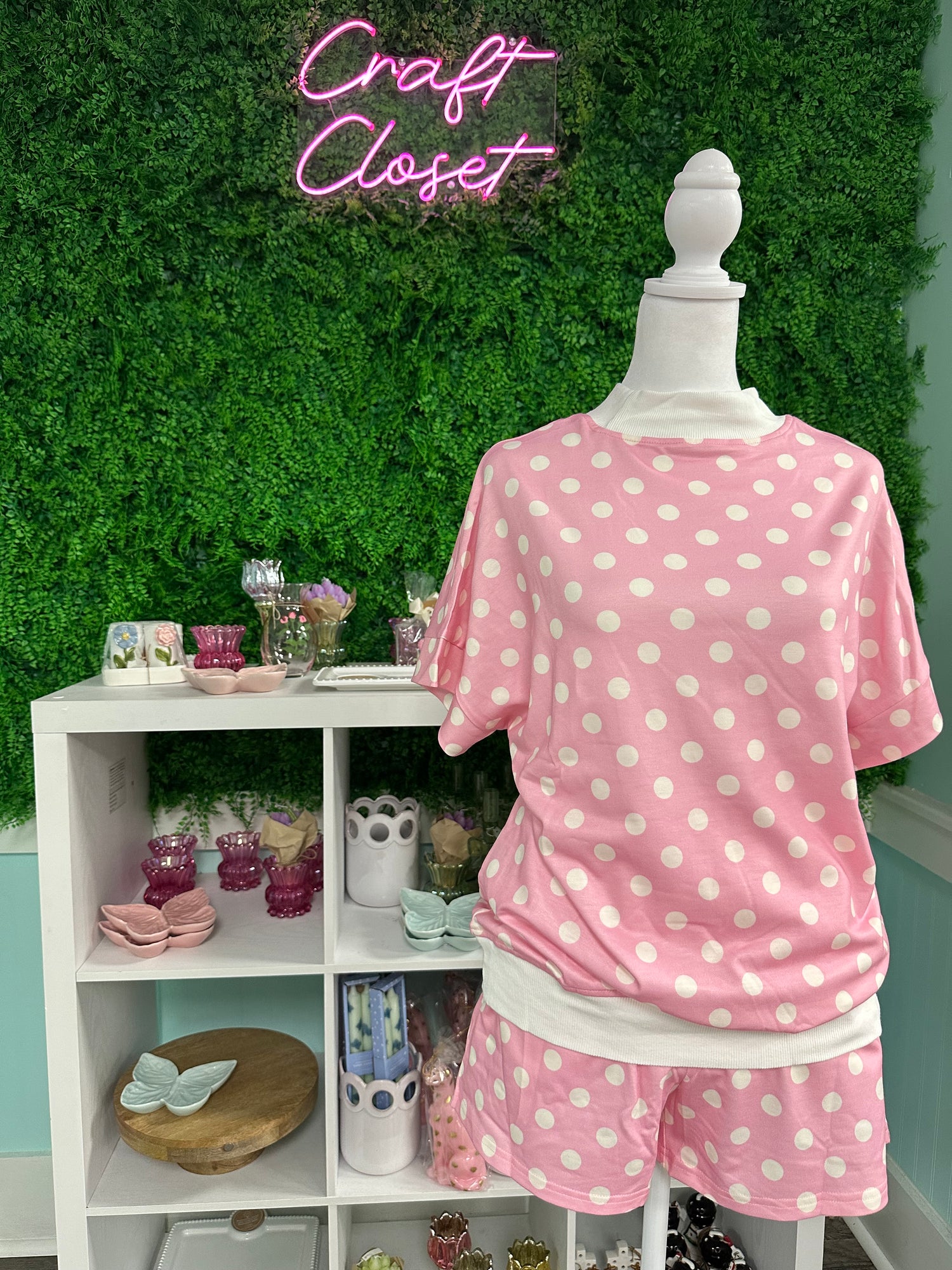 Barefoot Ladies Pink Polka Dot Short Set