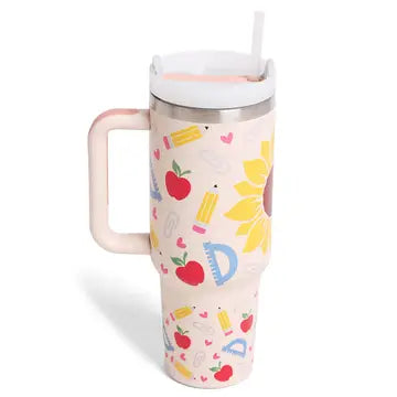 School Theme Print 40oz Tumbler with Handle TEACHER