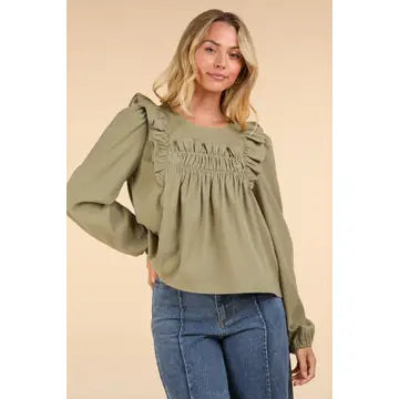 Casual Ruffle Shoulder Woven Blouse Top