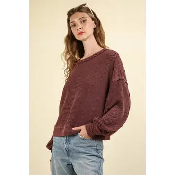 Two Tone Otto Ribbed Oversized Soft Comfy Knit Top