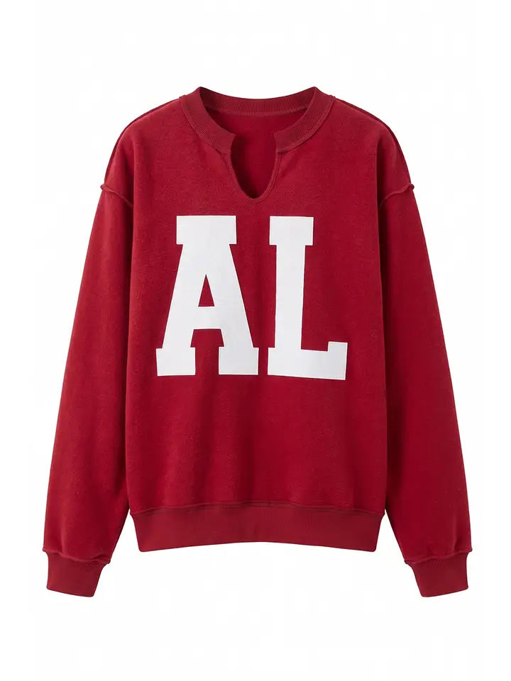 Red 'alabama/Al' Reversible Oversized Pullover