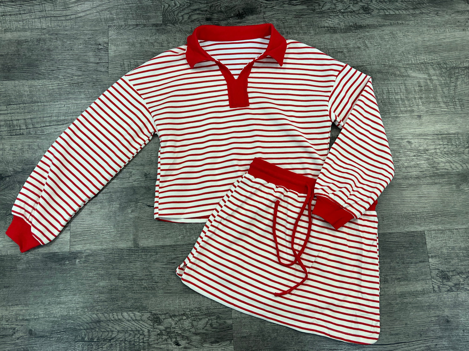 Barefoot Long Sleeve Skirt Set In Red Stripe