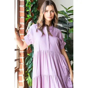 SC-Mandarin Collar Tiered Rayon Maxi Dress