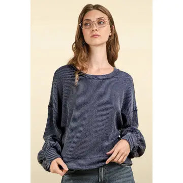 Two Tone Otto Ribbed Oversized Soft Comfy Knit Top