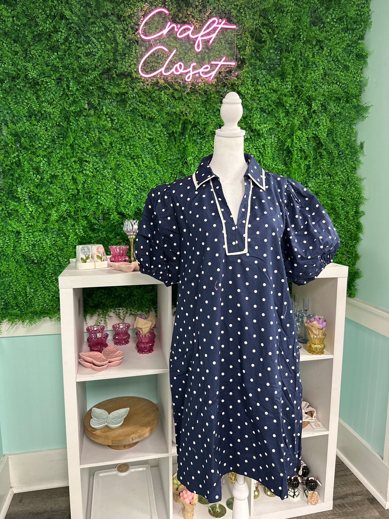 ENTRO Polka Dot Mini Dress In Navy PLUS Size
