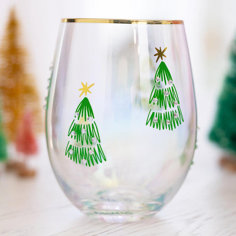 Mary Square Small Green Trees Wine Glass In Store Only