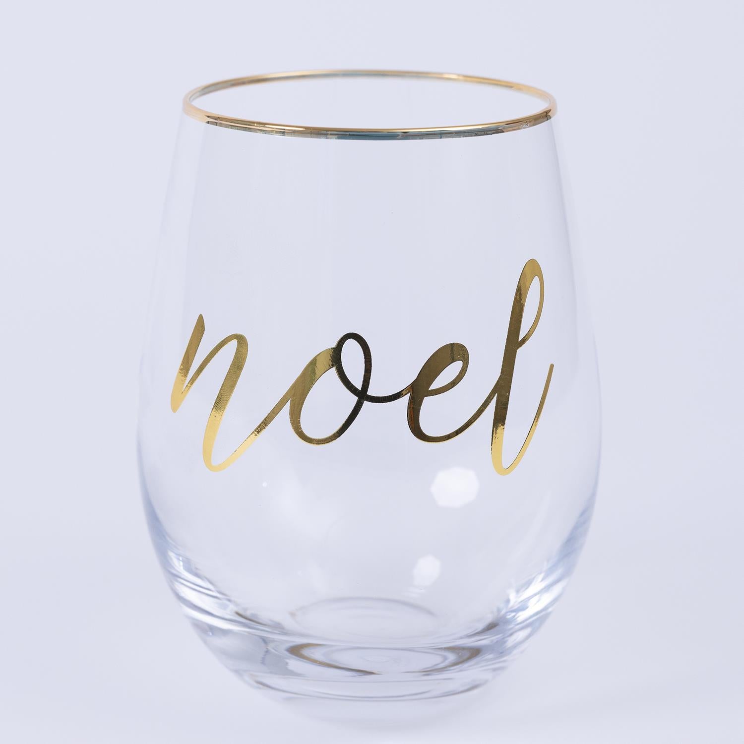 Mary Square Gold Noel Wine Glass In Store Only
