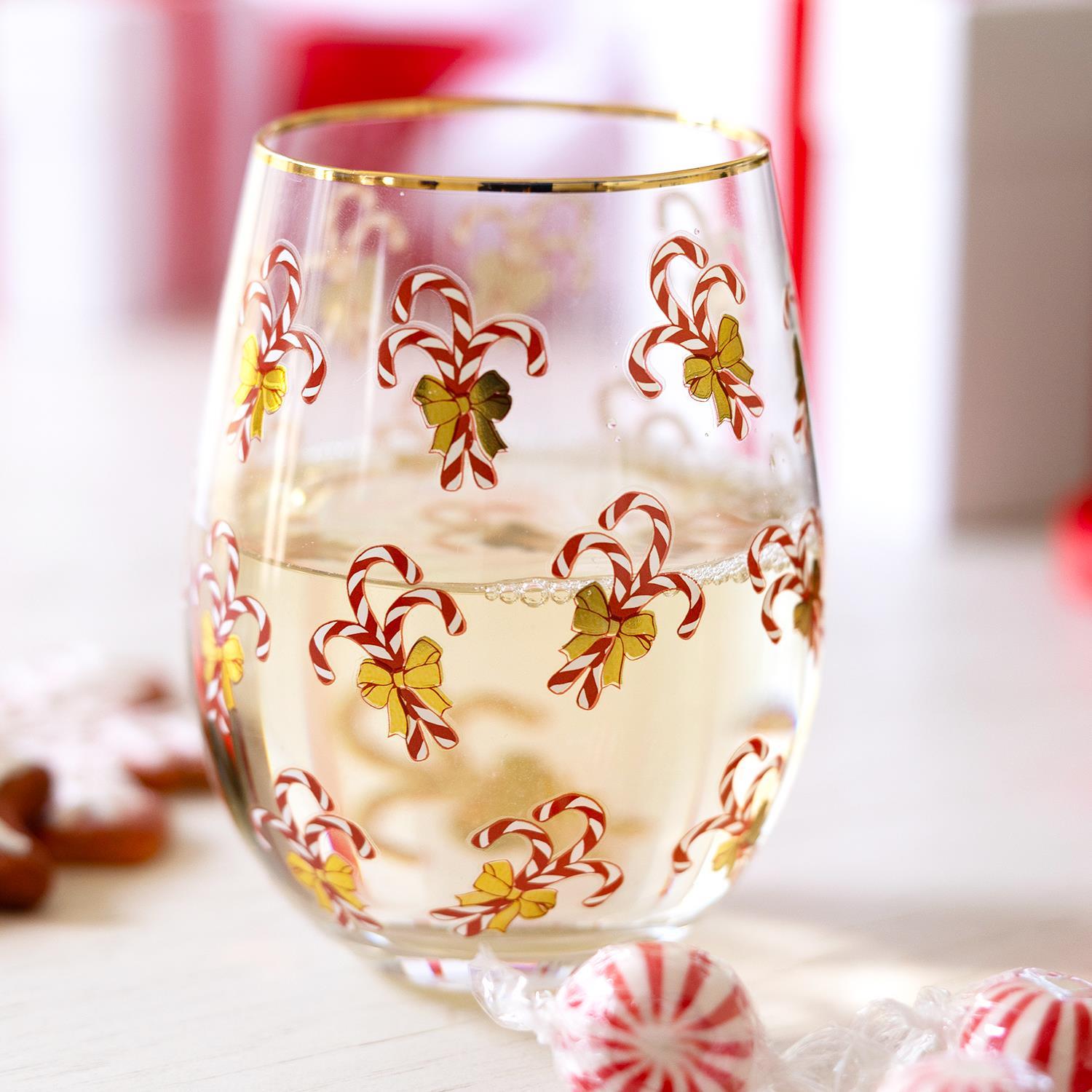 Mary Square Candy Cane Wine Glass In Store Only