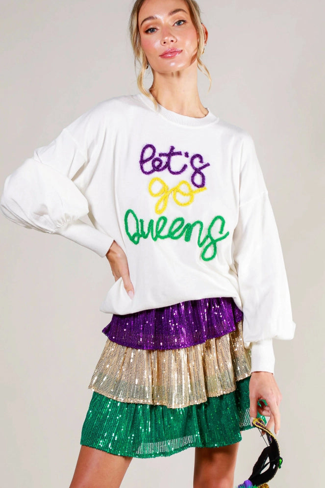 Vine & Love Let's Go Queens Sweater In White