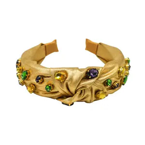 Gold Knot Headband with Purple, Green, and Yellow Oval Stones (Mardi Gras)